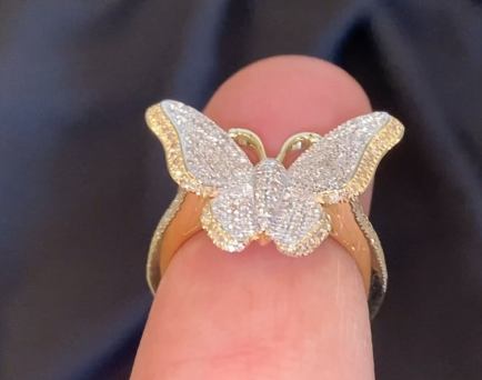 10K YELLOW GOLD .50 CARAT WOMEN REAL DIAMOND BUTTERFLY RING BAND