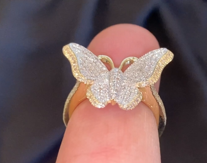 10K YELLOW GOLD .50 CARAT WOMEN REAL DIAMOND BUTTERFLY RING BAND