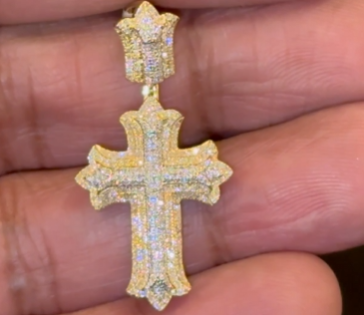 10K YELLOW GOLD .50 CARAT 1.50 INCHES NATURAL DIAMOND CROSS PENDANT CHARM