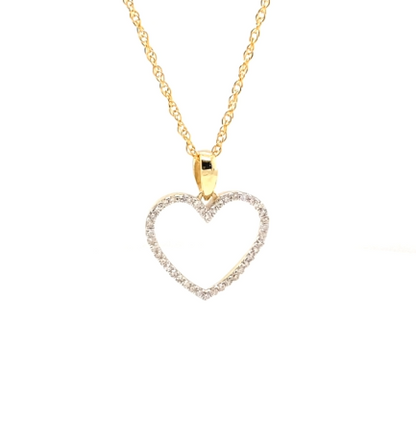 10K YELLOW GOLD .15 CARAT REAL DIAMOND HEART PENDANT NECKLACE WITH GOLD CHAIN