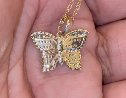 10K YELLOW GOLD .60 CARAT .75 INCH REAL DIAMOND BUTTERFLY PENDANT WITH GOLD CHAIN