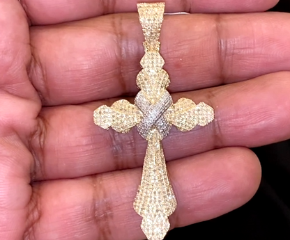 10K YELLOW GOLD 1.25 CARAT 2.25 INCHES REAL DIAMOND MEN CROSS PENDANT CHARM CROSS