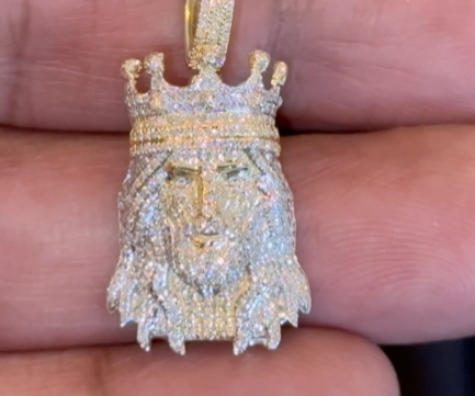 10K YELLOW GOLD .65 CARAT 1.25 INCHES NATURAL DIAMOND JESUS HEAD PENDANT CHARM