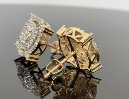 10K YELLOW GOLD 1.50 CARAT MENS WOMENS 13 MM 100% GENUINE DIAMONDS EARRING STUDS