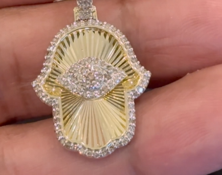 10K YELLOW GOLD .60 CARAT NATURAL DIAMOND 1.35 INCHES PENDANT CHARM