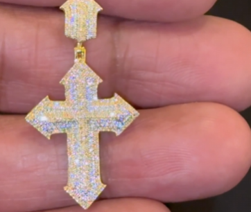 10K YELLOW GOLD .50 CARAT 1.50 INCHES NATURAL DIAMOND CROSS PENDANT CHARM