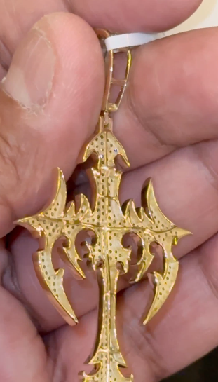 10K YELLOW GOLD 1.50 CARAT NATURAL DIAMONDS 2.25 INCHES CROSS PENDANT CHARM
