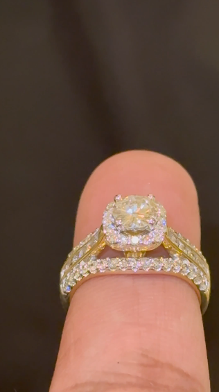10K YELLOW GOLD 1.75 CARAT NATURAL DIAMOND CENTER .60 CARAT ENGAGEMENT RING WEDDING RING BRIDAL