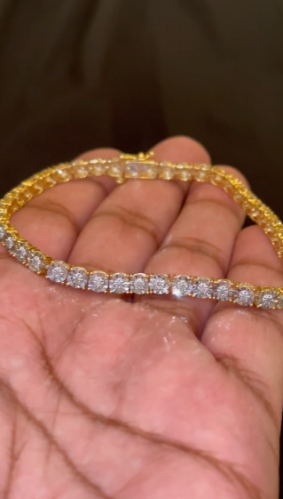 .75 CARAT NATURAL DIAMONDS STERLING SILVER GOLD PLATED FANUC BRACELET - 8 INCHES - 4 MM