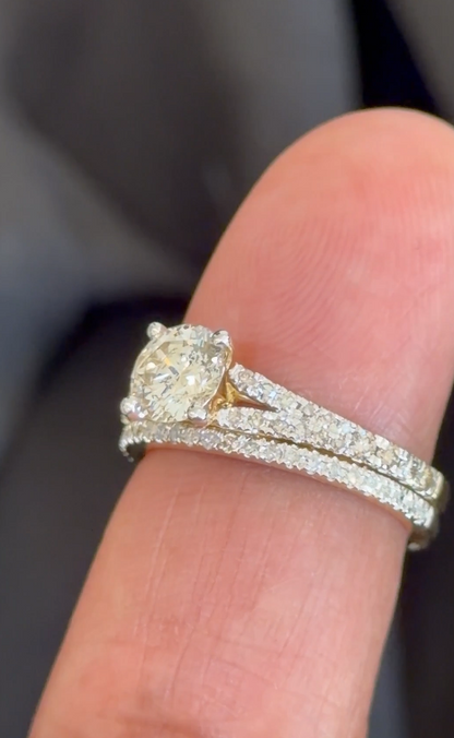 14K YELLOW GOLD 1.50 CARAT NATURAL DIAMOND CENTER .94 CARAT ENGAGEMENT RING WEDDING BAND BRIDAL SET