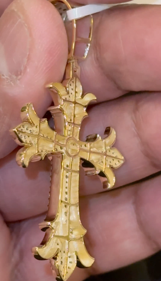 10K YELLOW GOLD 1.50 CARAT NATURAL DIAMONDS 2.25 INCHES CROSS PENDANT CHARM