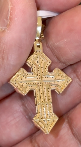 10K YELLOW GOLD 1.25 CARAT NATURAL DIAMONDS 1.75 INCHES CROSS PENDANT CHARM