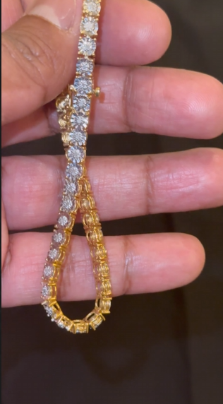 .75 CARAT NATURAL DIAMONDS STERLING SILVER GOLD PLATED FANUC BRACELET - 8 INCHES - 4 MM