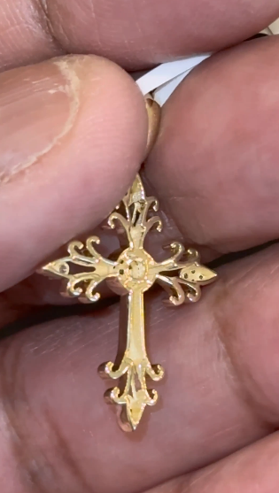 10K YELLOW GOLD .15 CARAT NATURAL DIAMOND 1.25 INCHES CROSS PENDANT