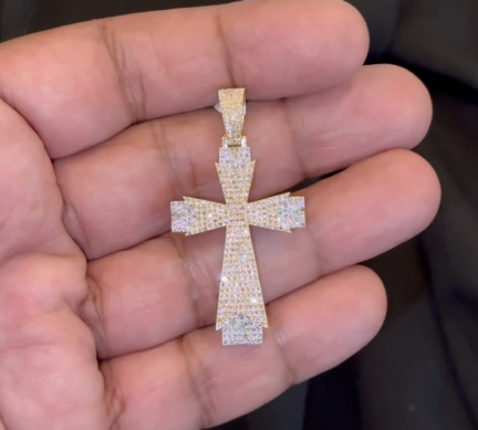 10K YELLOW GOLD 1 CARAT NATURAL DIAMONDS 1.75 INCHES REAL DIAMOND CROSS PENDANT CHARM