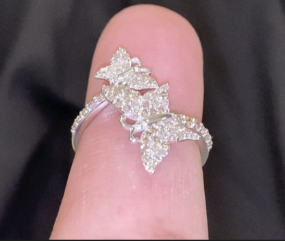 10K SOLID WHITE GOLD .65 CARAT REAL WOMEN DIAMOND BUTTERFLY RING