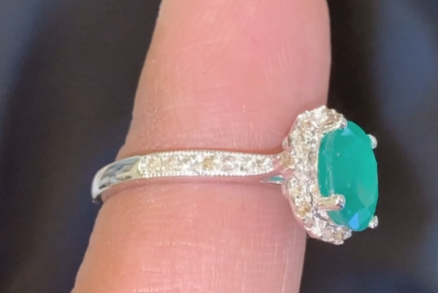 10K WHITE GOLD 2.25 CARAT DIAMOND & OVAL EMERALD RING