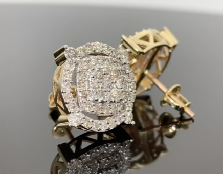 10K YELLOW GOLD 1.50 CARAT MENS WOMENS 13 MM 100% GENUINE DIAMONDS EARRING STUDS