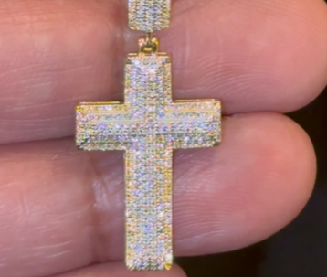 10K YELLOW GOLD .40 CARAT 1.50 INCHES NATURAL DIAMOND CROSS PENDANT CHARM