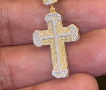 10K YELLOW GOLD .50 CARAT 1.50 INCHES NATURAL DIAMOND CROSS PENDANT CHARM
