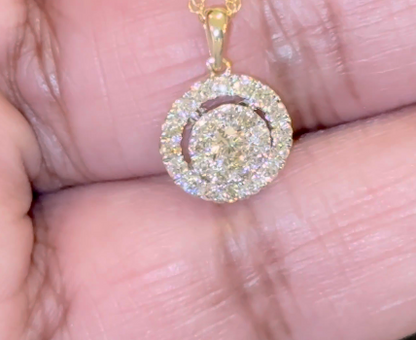 10K YELLOW GOLD .60 CARAT REAL DIAMOND PENDANT NECKLACE WITH WHITE GOLD CHAIN