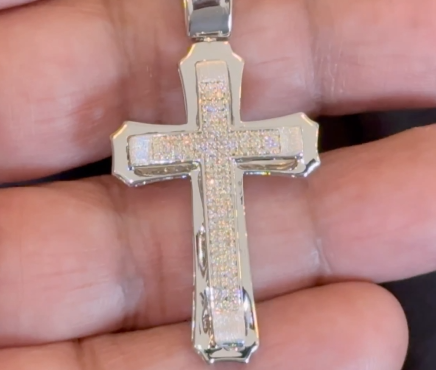 .30 CARAT NATURAL DIAMONDS STERLING SILVER 2 INCHES CROSS PENDANT CHARM