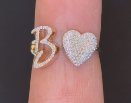 10K YELLOW GOLD .25 CARAT WOMENS NATURAL DIAMOND HEART & LETTER INITIAL B RING