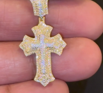 10K YELLOW GOLD .40 CARAT 1 INCH NATURAL DIAMOND CROSS PENDANT CHARM
