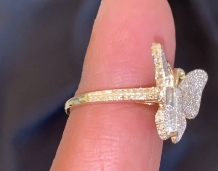 10K YELLOW GOLD .50 CARAT WOMEN REAL DIAMOND BUTTERFLY RING BAND