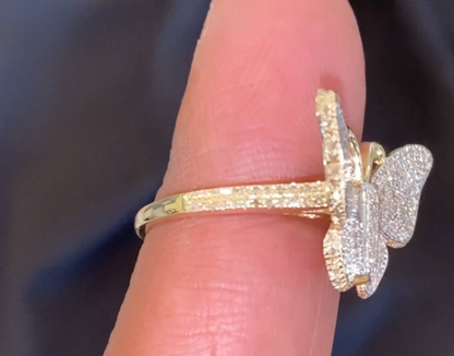 10K YELLOW GOLD .50 CARAT WOMEN REAL DIAMOND BUTTERFLY RING BAND