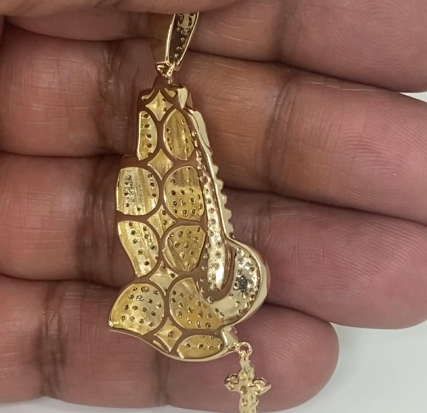 10K SOLID YELLOW GOLD 2.15 CARAT REAL DIAMOND 1.75" PRAYING HAND PENDANT CHARM