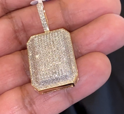 10K YELLOW GOLD 2 CARAT 1.75 INCHES REAL DIAMOND DOG TAG PENDANT CHARM