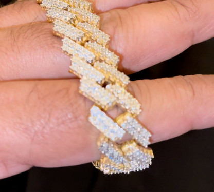 4 CARAT NATURAL DIAMONDS STERLING SILVER WITH GOLD PLATING 80.05 GRAMS 8.50 INCHES 15 MM FANOOK CUBAN LINK BRACELET