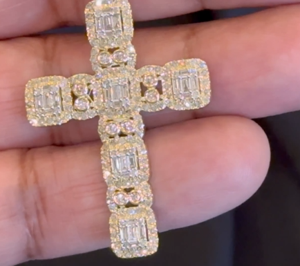 10K YELLOW GOLD 2 CARAT 2 INCHES REAL DIAMOND MEN CROSS PENDANT CHARM CROSS