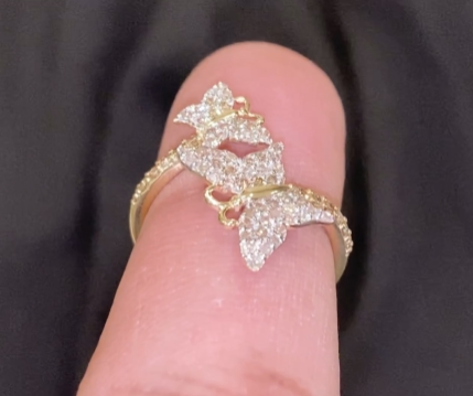 10K SOLID YELLOW GOLD .65 CARAT REAL WOMEN DIAMOND BUTTERFLY RING