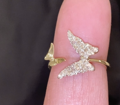 10K SOLID YELLOW GOLD .40 CARAT REAL WOMEN DIAMOND BUTTERFLY RING