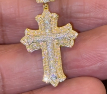 10K YELLOW GOLD .50 CARAT 1.50 INCHES NATURAL DIAMOND CROSS PENDANT CHARM