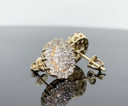 10K YELLOW GOLD 2 CARAT MENS WOMENS 12 MM 100% GENUINE DIAMONDS EARRING STUDS