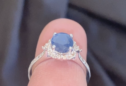 10K WHITE GOLD 2.50 CARAT DIAMOND & BLUE SAPPHIRE RING