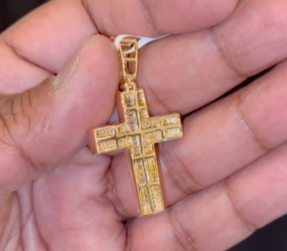 10K YELLOW GOLD 1.65 CARAT 1.75 INCHES REAL DIAMOND CROSS PENDANT CHARM