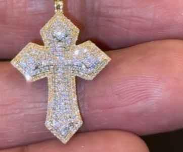 10K YELLOW GOLD .50 CARAT 1.50 INCHES NATURAL DIAMOND CROSS PENDANT CHARM
