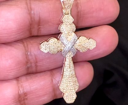 10K YELLOW GOLD 1.25 CARAT 2.25 INCHES REAL DIAMOND MEN CROSS PENDANT CHARM CROSS