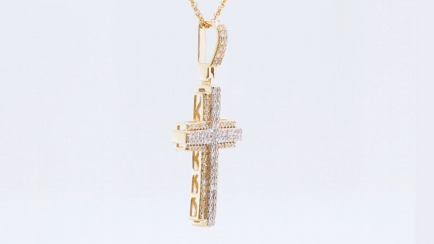 10K YELLOW GOLD .70 CARAT 1.50 INCHES REAL DIAMOND CROSS PENDANT CHARM CROSS WITH 18 INCH GOLD CHAIN