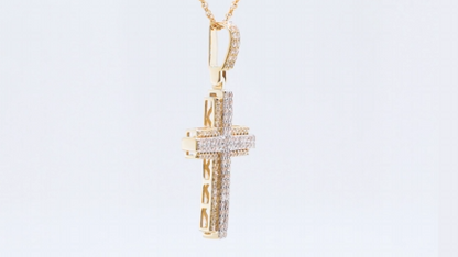 10K YELLOW GOLD .70 CARAT 1.50 INCHES REAL DIAMOND CROSS PENDANT CHARM CROSS WITH 18 INCH GOLD CHAIN