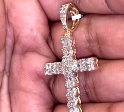 10K YELLOW GOLD 2.25 CARAT 1.75 INCHES REAL DIAMOND MEN CROSS PENDANT CHARM CROSS