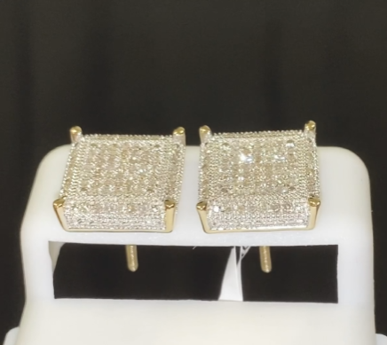 .65 CARAT STERLING SILVER YELLOW GOLD PLATED 12 MM REAL DIAMONDS EARRINGS STUDS