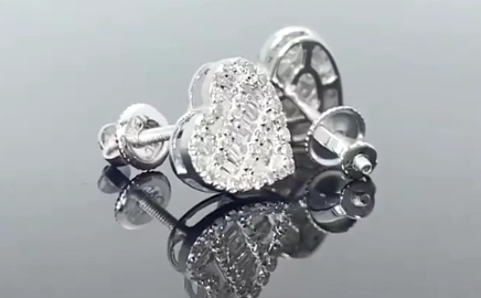 10K WHITE GOLD .55 CARAT REAL DIAMOND 9MM WOMENS HEART HOOPS EARRINGS HUGGIE STUDS