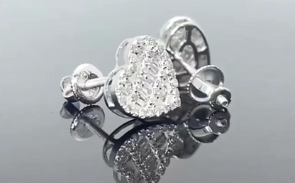 10K WHITE GOLD .55 CARAT REAL DIAMOND 9MM WOMENS HEART HOOPS EARRINGS HUGGIE STUDS