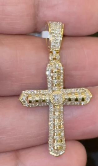 10K YELLOW GOLD .75 CARAT NATURAL DIAMONDS 1.75 INCHES CROSS PENDANT CHARM