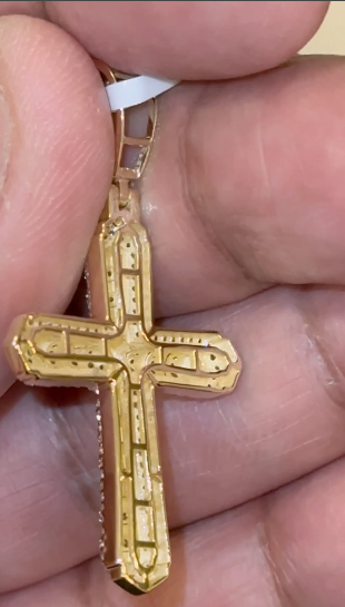 10K YELLOW GOLD .75 CARAT NATURAL DIAMONDS 1.75 INCHES CROSS PENDANT CHARM